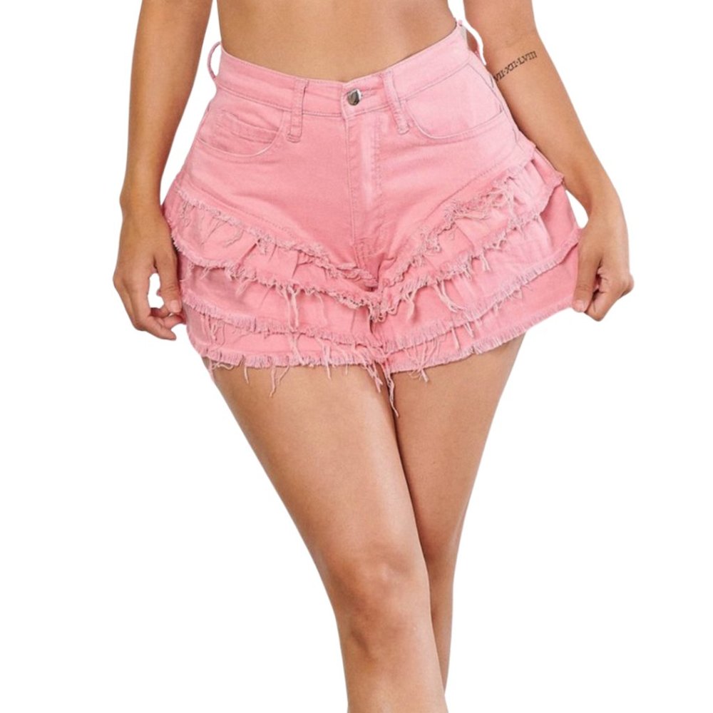 Denim shorts pink ruffled fashion nova shein akira shorts